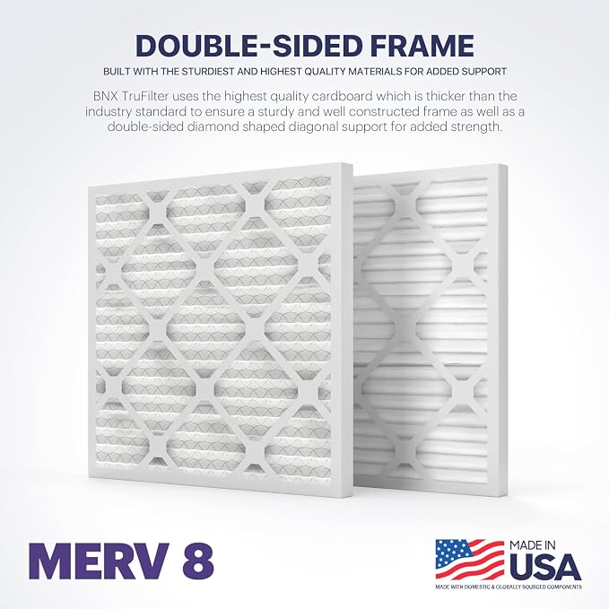 TruFilter 24x24x1 Air Filter MERV 8 (4-Pack) - MADE IN USA – Air Conditioner HVAC AC Furnace Filters for Dust, Pet, Mold