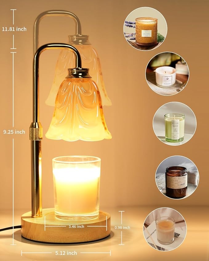 Tulip Candle Warmer Lamp, Adjustable Height, Dimmable Candle Warmer with Timer, Mom Womens Gifts for Birthday, Unique Home