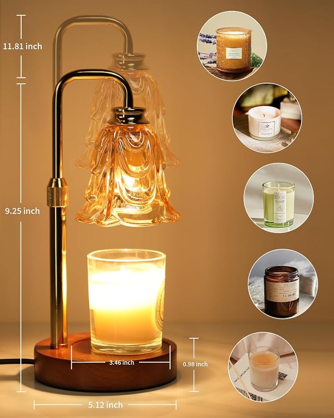 Tulip Candle Warmer Lamp, Adjustable Height, Dimmable Candle Warmer with Timer, Mom Womens Gifts for Birthday, Unique Home