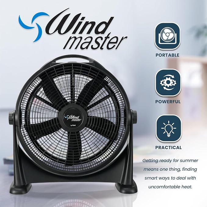 Turbo 20” High-Velocity Floor Fan - Quiet Portable Fan With 3 Speed Levels & Carry Handle- Adjustable Head, alternate view 4