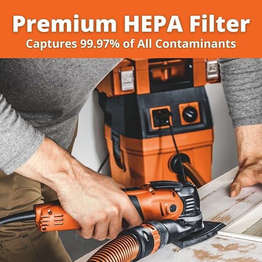 Turbo II HEPA Set Wet/Dry Dust Extractor - 8.5-Gallon Capacity, 151 CFM Suction, Anti-Static System, Quiet 66 dB Operation