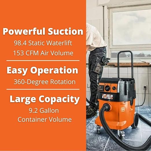 Turbo II X AC PRO Set HEPA Wet/Dry Dust Extractor with Automatic Filter Cleaning - 9.2-Gallon Capacity, 153 CFM Suction