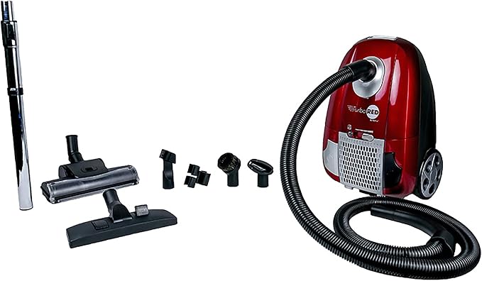 Turbo Red AHC-1 HEPA Canister Vacuum Cleaner – Powerful 1,400W Variable Speed Motor, Lightweight 6-Quart Bag Design, 3-Stage