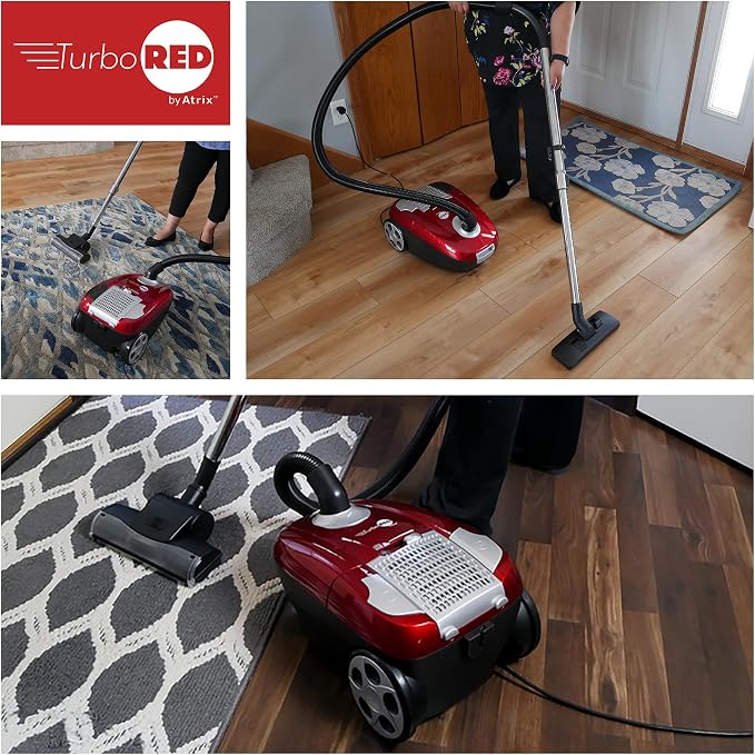 Turbo Red AHC-1 HEPA Canister Vacuum Cleaner – Powerful 1,400W Variable Speed Motor, Lightweight 6-Quart Bag Design, 3-Stage