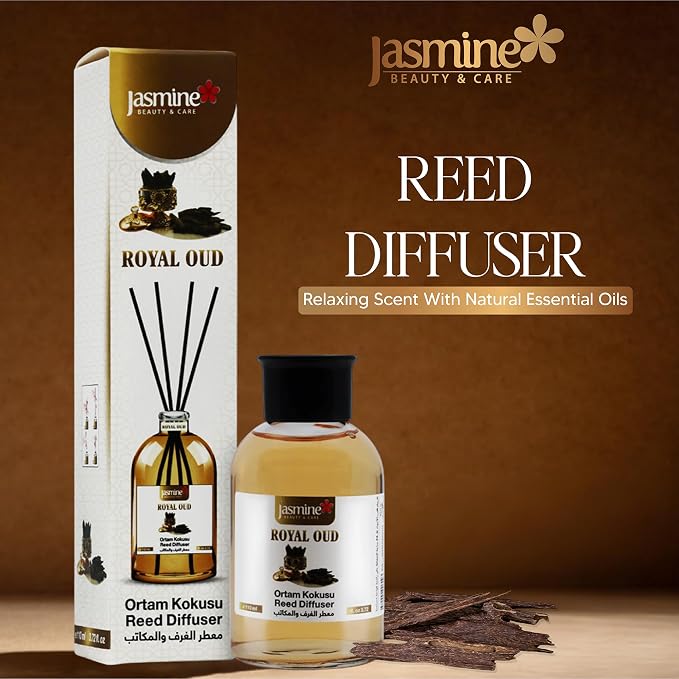 Turkish Jasmine Reed Diffuser Set 3.72 Fl. Oz (110ml), with 4 Reed Sticks. for Your Office, Bedroom, Bathroom, Kitchen.
