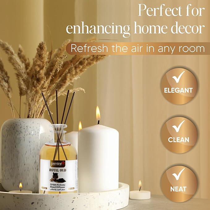 Turkish Jasmine Reed Diffuser Set 3.72 Fl. Oz (110ml), with 4 Reed Sticks. for Your Office, Bedroom, Bathroom, Kitchen.