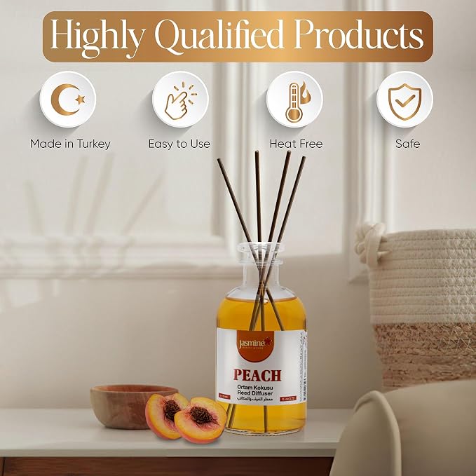 Turkish Jasmine Reed Diffuser Set 3.72 Fl. Oz (110ml), with 4 Reed Sticks. for Your Office, Bedroom, Bathroom, Kitchen.