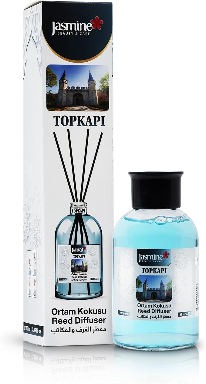 Turkish Jasmine Reed Diffuser Set 3.72 Fl. Oz (110ml), with 4 Reed Sticks. for Your Office, Bedroom, Bathroom, Kitchen.
