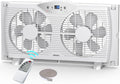 Twin Window Fan, 9-Inch Blades Reversible Airflow, Thermostat Control, 3 Speeds, 23.8"-37" Expandable Width, Window Exchaust