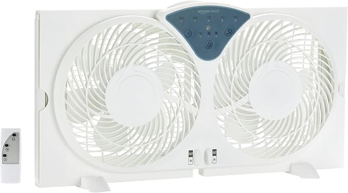 Twin Window Fan with Reversible Airflow, 3 Speeds, Exhaust, Expandable Side Panel, Digital Control, 9 inch, 78W, White