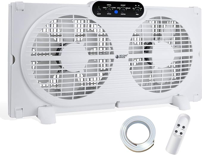 Twin Window Fan with Reversible Airflow, 9-Inch Window Fan with Remote Control and 3 Speeds, Expandable Window Exchaust Fans
