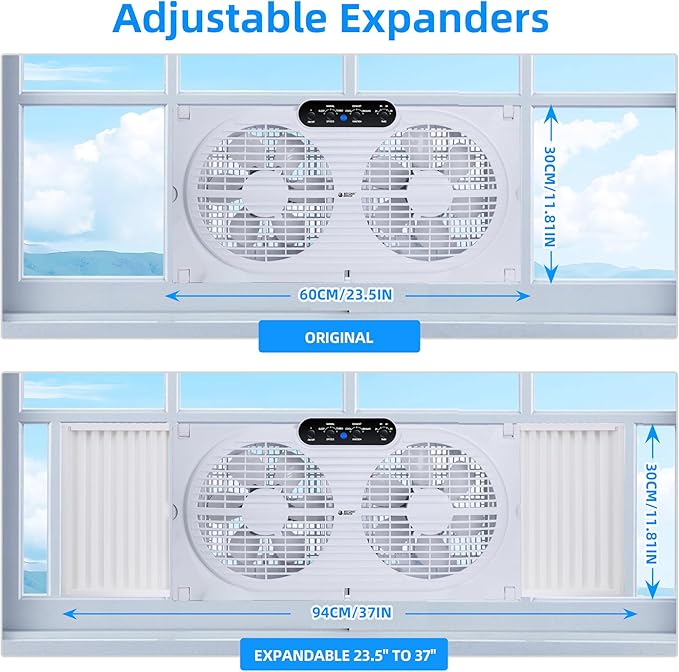 Twin Window Fan with Reversible Airflow, 9-Inch Window Fan with Remote Control and 3 Speeds, Expandable Window Exchaust Fans