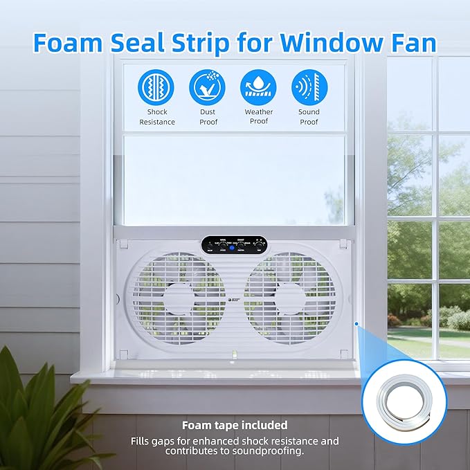 Twin Window Fan with Reversible Airflow, 9-Inch Window Fan with Remote Control and 3 Speeds, Expandable Window Exchaust Fans