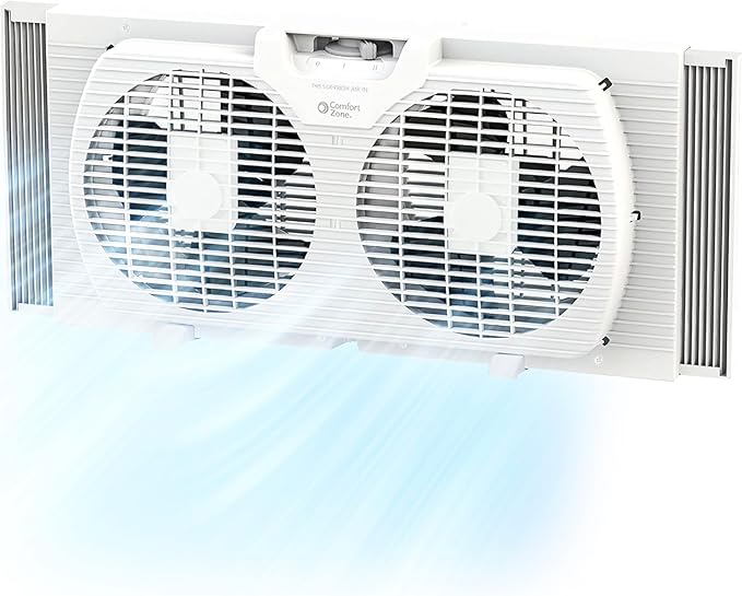 Twin Window Fan with Reversible Airflow Control, 9 inch, Auto-Locking Expanders, 2 Speed Fan, Dual Fan, Exhaust, Airflow 9.84