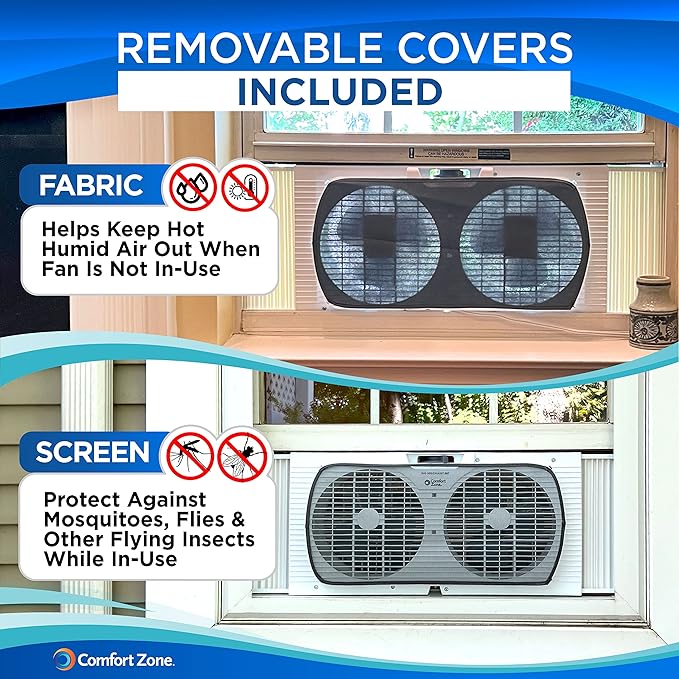 Twin Window Fan with Reversible Airflow Control, 9 inch, Auto-Locking Expanders, 2 Speed Fan, Dual Fan, Exhaust, Airflow 9.84