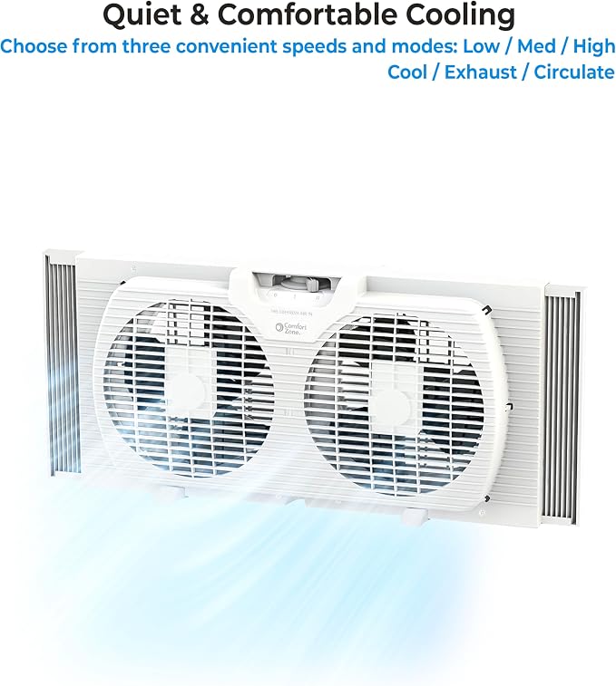 Twin Window Fan with Reversible Airflow Control, 9 inch, Auto-Locking Expanders, 2 Speed Fan, Dual Fan, Exhaust, Airflow 9.84