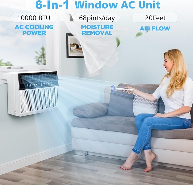 U-Shaped 10000 BTU Window Air Conditioner, Cools 450 Sq.Ft., Quiet Operation, Smart Remote & 24H Timer, 6-Mode Energy-Saving