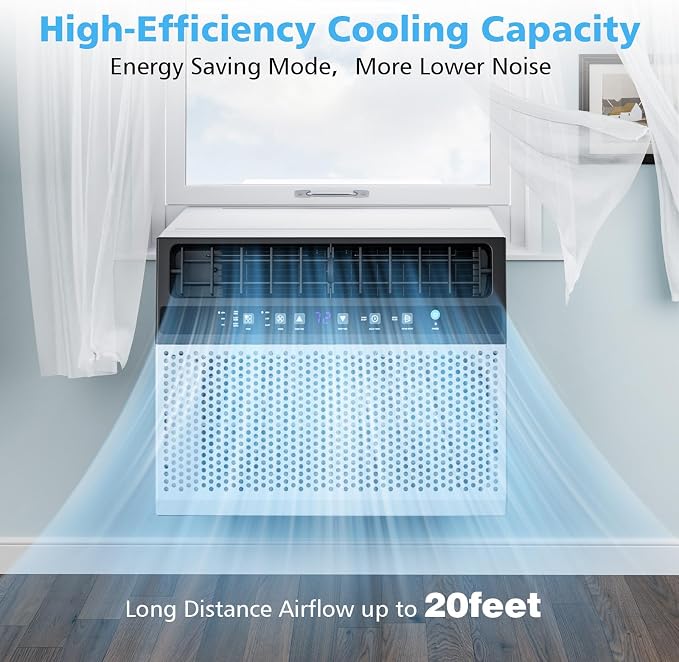 U-Shaped 10000 BTU Window Air Conditioner, Cools 450 Sq.Ft., Quiet Operation, Smart Remote & 24H Timer, 6-Mode Energy-Saving