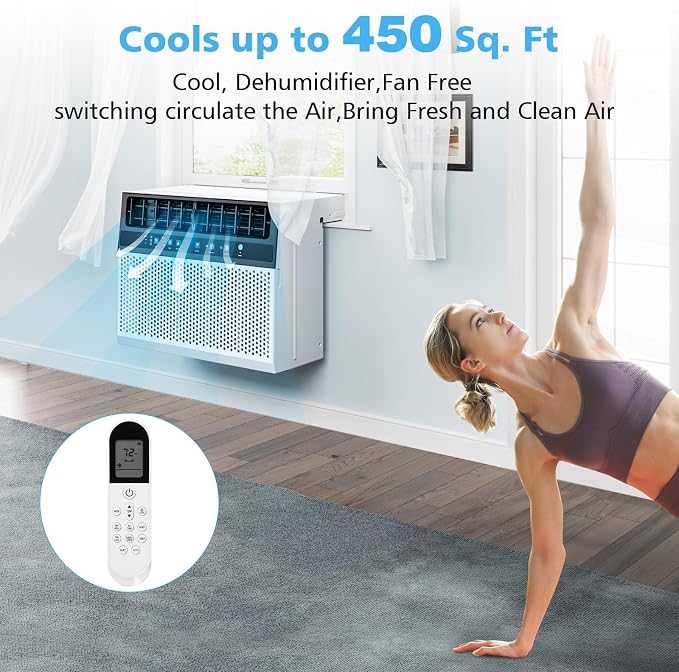 U-Shaped 10000 BTU Window Air Conditioner, Cools 450 Sq.Ft., Quiet Operation, Smart Remote & 24H Timer, 6-Mode Energy-Saving