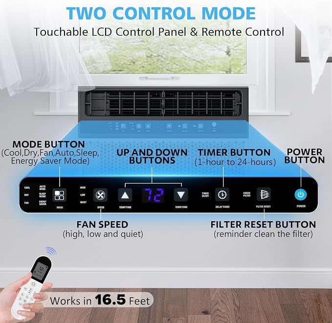 U-Shaped 10000 BTU Window Air Conditioner, Cools 450 Sq.Ft., Quiet Operation, Smart Remote & 24H Timer, 6-Mode Energy-Saving