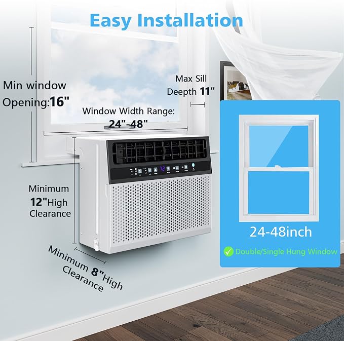 U-Shaped 10000 BTU Window Air Conditioner, Cools 450 Sq.Ft., Quiet Operation, Smart Remote & 24H Timer, 6-Mode Energy-Saving