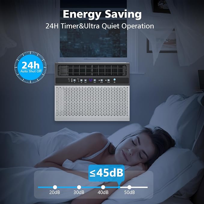 U-Shaped 10000 BTU Window Air Conditioner, Cools 450 Sq.Ft., Quiet Operation, Smart Remote & 24H Timer, 6-Mode Energy-Saving