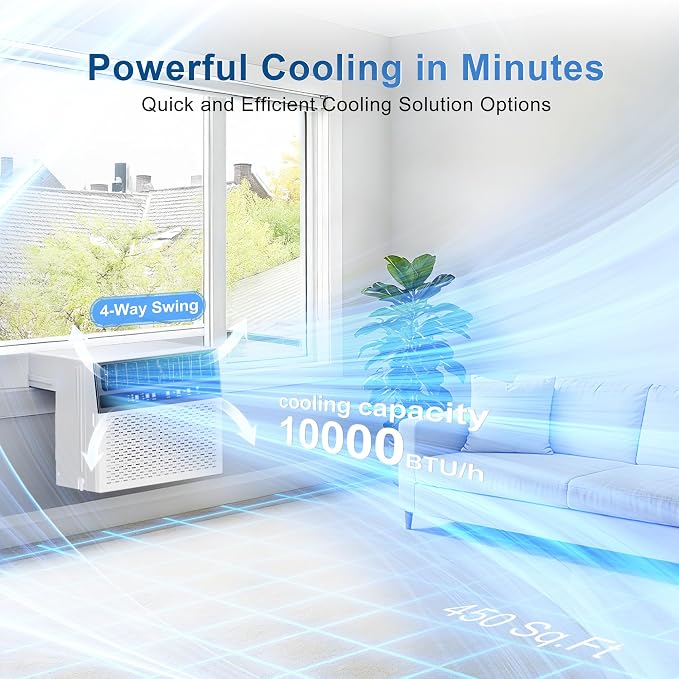 U-Shaped Window Air Conditioner 10,000 BTU, Ultra Quiet Window AC Units Cools up to 450 Sq. Ft, 6 Modes, 24H Timer, Remote