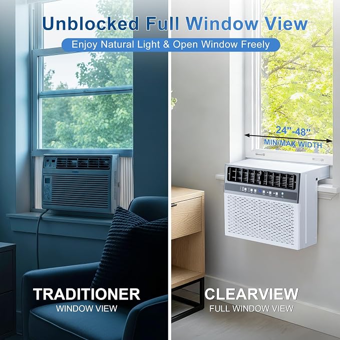 U-Shaped Window Air Conditioner 10,000 BTU, Ultra Quiet Window AC Units Cools up to 450 Sq. Ft, 6 Modes, 24H Timer, Remote