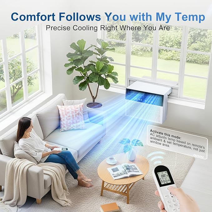 U-Shaped Window Air Conditioner 10,000 BTU, Ultra Quiet Window AC Units Cools up to 450 Sq. Ft, 6 Modes, 24H Timer, Remote