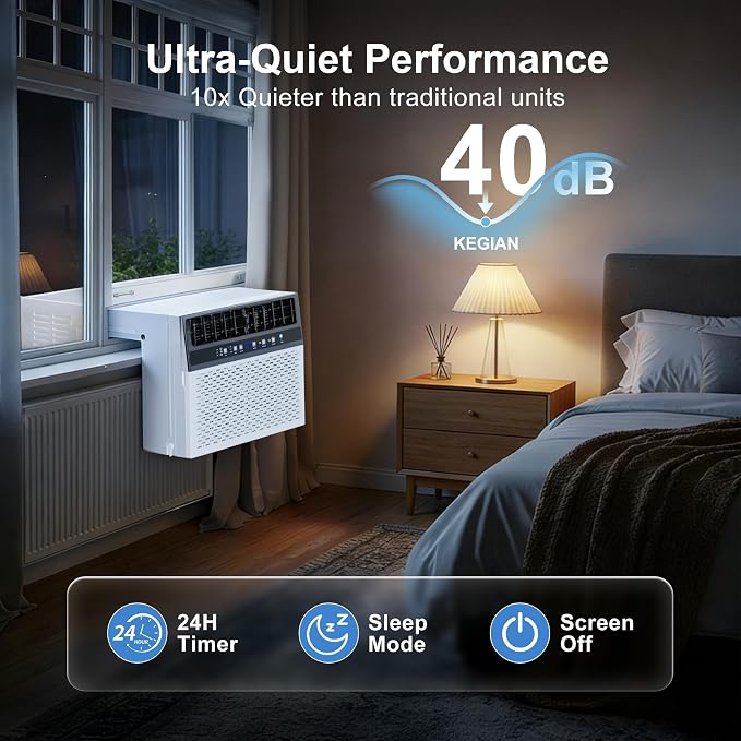 U-Shaped Window Air Conditioner 10,000 BTU, Ultra Quiet Window AC Units Cools up to 450 Sq. Ft, 6 Modes, 24H Timer, Remote