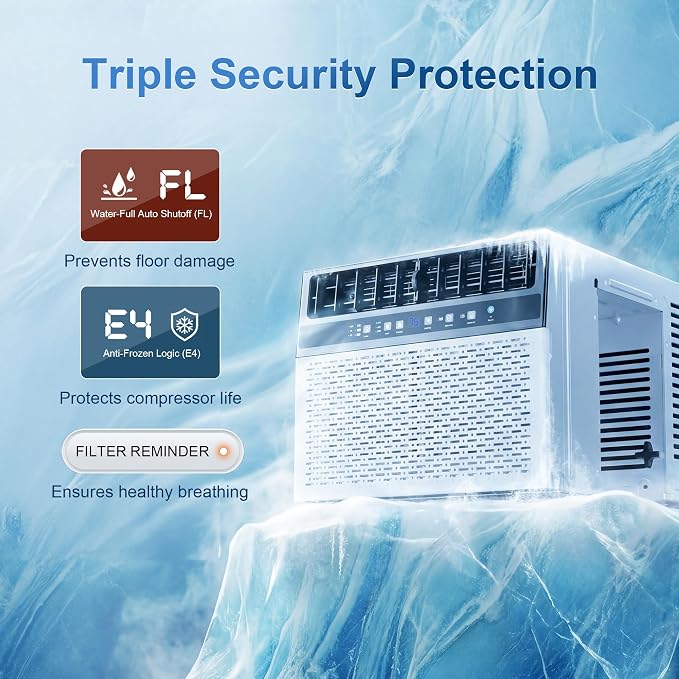 U-Shaped Window Air Conditioner 10,000 BTU, Ultra Quiet Window AC Units Cools up to 450 Sq. Ft, 6 Modes, 24H Timer, Remote