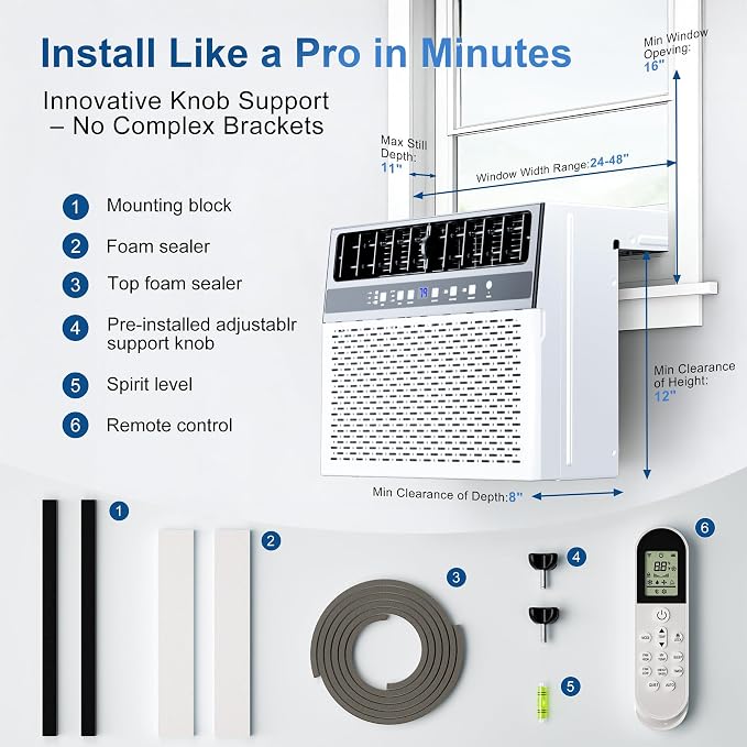 U-Shaped Window Air Conditioner 10,000 BTU, Ultra Quiet Window AC Units Cools up to 450 Sq. Ft, 6 Modes, 24H Timer, Remote