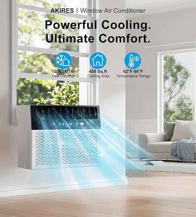 U-Shaped Window Air Conditioner, 10,000BTU Air Conditioner Window Unit, Cools up to 450 Sq. Ft, Window AC with Cool, Fan