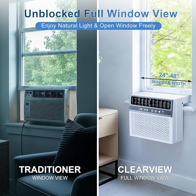 U-Shaped Window Air Conditioner 12,000 BTU, Ultra Quiet Window AC Units Cools up to 550 Sq. Ft, 6 Modes, 24H Timer, Remote