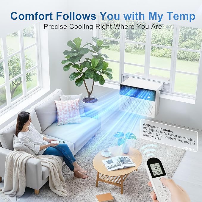 U-Shaped Window Air Conditioner 12,000 BTU, Ultra Quiet Window AC Units Cools up to 550 Sq. Ft, 6 Modes, 24H Timer, Remote