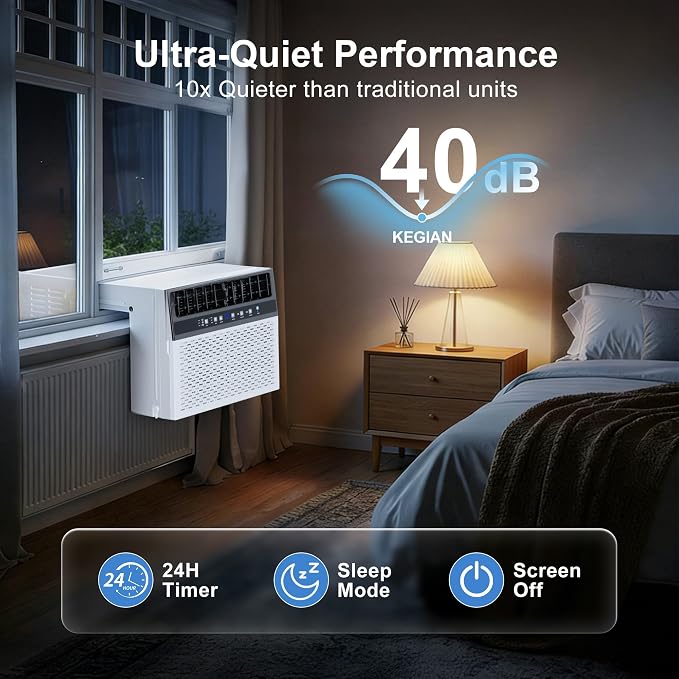 U-Shaped Window Air Conditioner 12,000 BTU, Ultra Quiet Window AC Units Cools up to 550 Sq. Ft, 6 Modes, 24H Timer, Remote