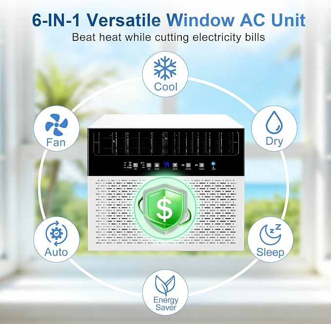 U-Shaped Window Air Conditioner 12,000 BTU, Ultra Quiet Window AC Units Cools up to 550 Sq. Ft, 6 Modes, 24H Timer, Remote