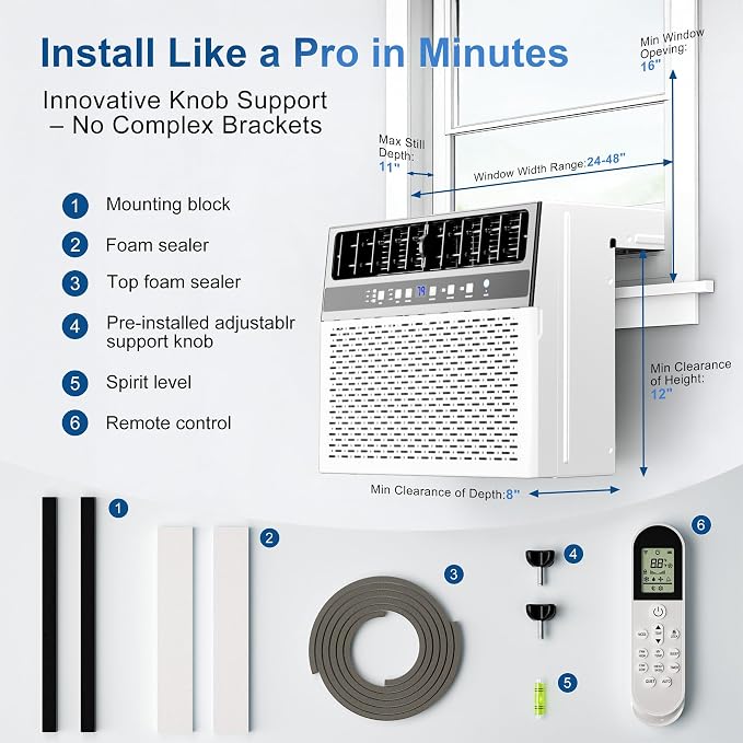 U-Shaped Window Air Conditioner 12,000 BTU, Ultra Quiet Window AC Units Cools up to 550 Sq. Ft, 6 Modes, 24H Timer, Remote