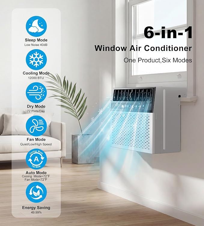 U-Shaped Window Air Conditioner, 12,000BTU Air Conditioner Window Unit, Cools up to 550 Sq. Ft, Window AC with Cool, Fan