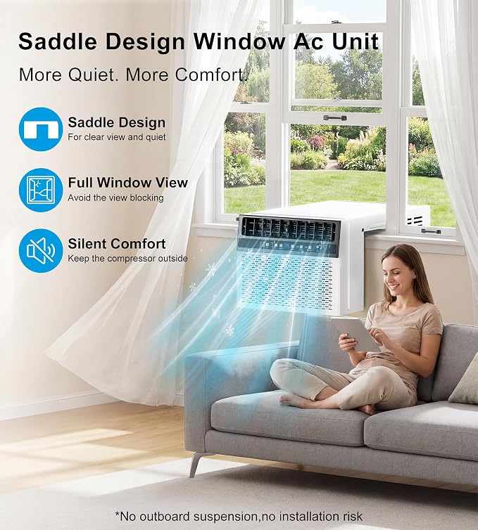 U-Shaped Window Air Conditioner, 12,000BTU Air Conditioner Window Unit, Cools up to 550 Sq. Ft, Window AC with Cool, Fan