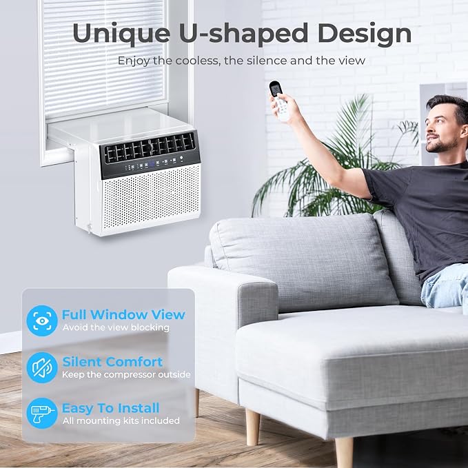 U-shaped Window Air Unit, Window Air Conditioner Cools Up 450 Sq.ft, Saddle Air Conditioner Window Unit with Full Window