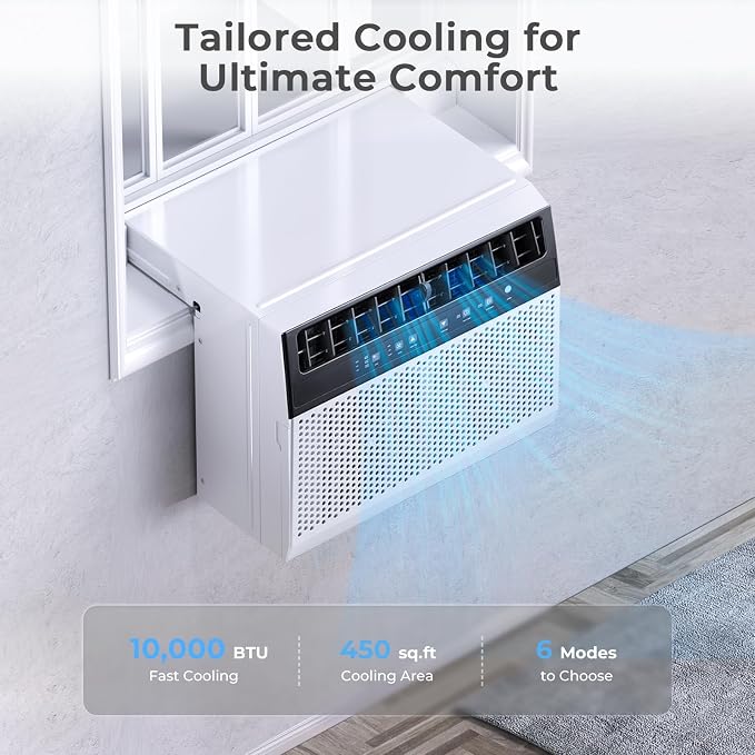 U-shaped Window Air Unit, Window Air Conditioner Cools Up 450 Sq.ft, Saddle Air Conditioner Window Unit with Full Window