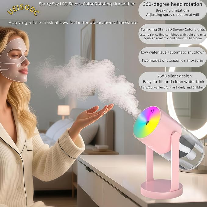 Bedroom Humidifier, USB Mini Portable Humidifier with Ultrasonic Nano-Fine Mist, Auto Shut-Off, Rotatable Design