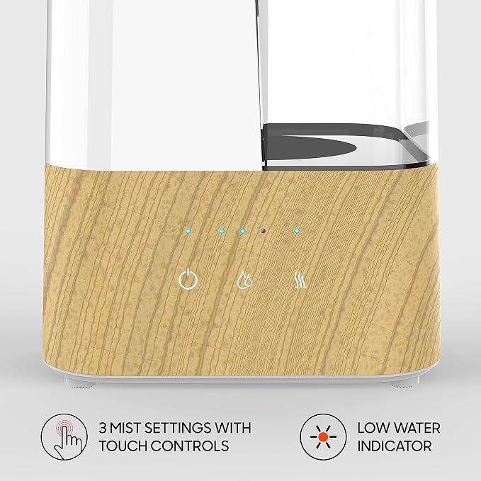 UHS2-SI Ultrasonic Humidifier with 1.5 Gallon Tank, 3 Levels of Warm or Cool Mist, Auto Shut, White, UHS2-SI – 1.5 gallon