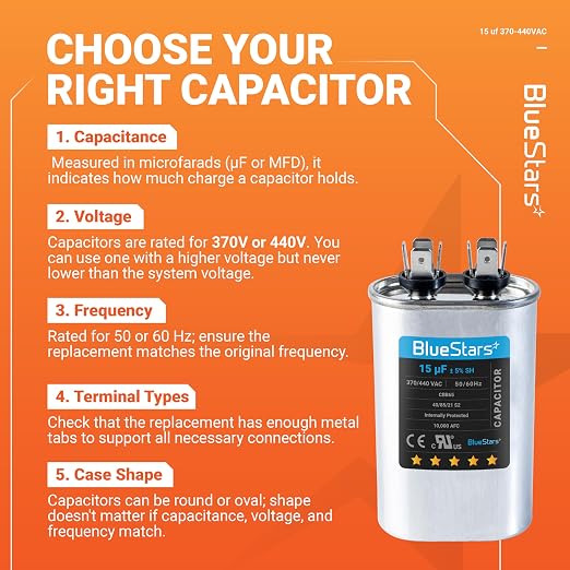 UL Certified] 15 uF MFD 370-440V Oval Run Start Capacitor CBB65 – Replacement for AC Motor, Condenser, and Heat, alternate