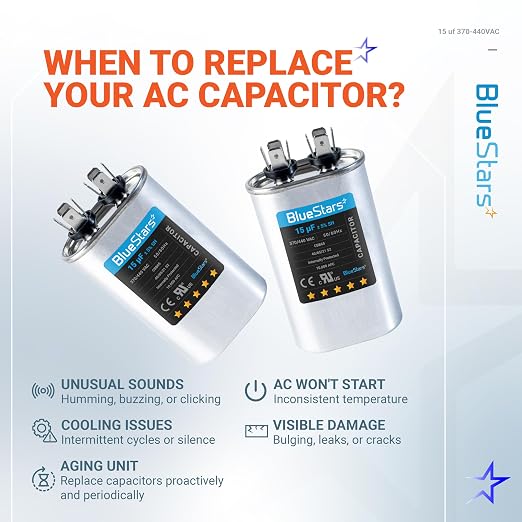 UL Certified] 15 uF MFD 370-440V Oval Run Start Capacitor CBB65 – Replacement for AC Motor, Condenser, and Heat, alternate