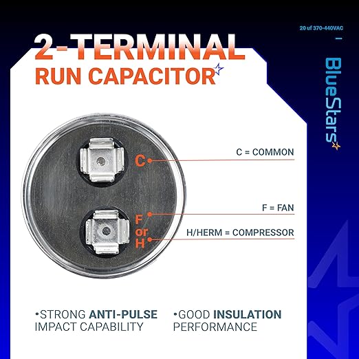 UL Certified] 20 uF MFD uf ± 5% MFD 370 V VAC or 440 Volt CBB65 Multi-Purpose Motor Run Round Capacitor 10000AFC - Compatible