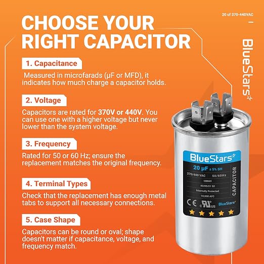 UL Certified] 20 uF MFD uf ± 5% MFD 370 V VAC or 440 Volt CBB65 Multi-Purpose Motor Run Round Capacitor 10000AFC - Compatible