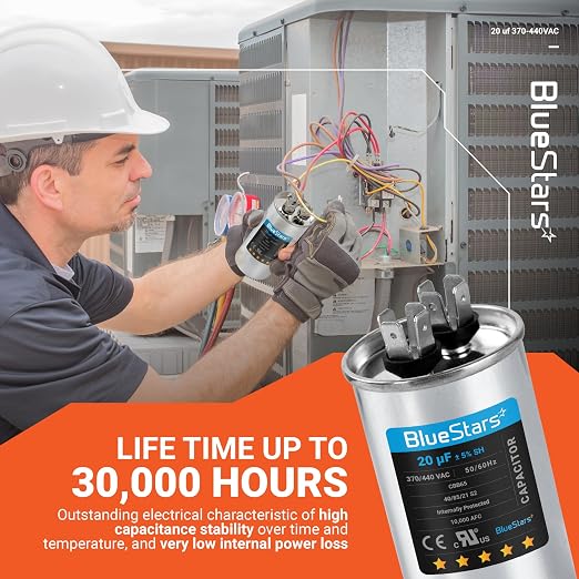 UL Certified] 20 uF MFD uf ± 5% MFD 370 V VAC or 440 Volt CBB65 Multi-Purpose Motor Run Round Capacitor 10000AFC - Compatible