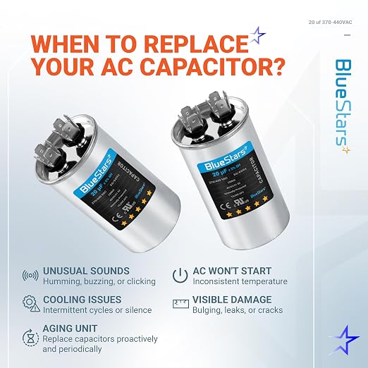 UL Certified] 20 uF MFD uf ± 5% MFD 370 V VAC or 440 Volt CBB65 Multi-Purpose Motor Run Round Capacitor 10000AFC - Compatible